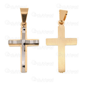 1720-2012-118NGL - Spiritual Stainless Steel 304 Pendant Cross 26.5x17.5x5.5mm Weavy Design with Bail Natural-Gold 1pc 1720-2012-118NGL,pendentif 55,montreal, quebec, canada, beads, wholesale
