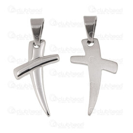 1720-2012-120 - Spiritual Stainless Steel 304 Pendant Fancy Cross Horn shape 29x17.5x2.5mm with Bail Natural 1pc 1720-2012-120,SP.FAN,montreal, quebec, canada, beads, wholesale