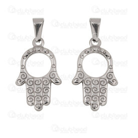 1720-2012-124 - Spiritual Stainless Steel 304 Pendant Fatima Hand 26.5x16x2mm Inner Diameter 8.5mm with Bail Natural 4pcs 1720-2012-124,Stainless steel pendant,montreal, quebec, canada, beads, wholesale