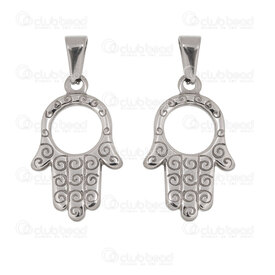 1720-2012-124 - Spirituel Acier Inoxydable 304 Pendentif Main de Fatima 26.5x16x2mm Diametre Interieur 8.5mm avec Beliere Naturel 4pcs 1720-2012-124,main,montreal, quebec, canada, beads, wholesale