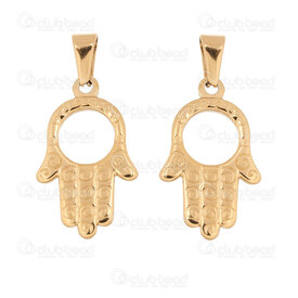 1720-2012-124GL - Spiritual Stainless Steel 304 Pendant Fatima Hand 26.5x16x2mm Inner Diameter 8.5mm with Bail Gold Plated 4pcs 1720-2012-124GL,1720-20,montreal, quebec, canada, beads, wholesale