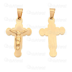 1720-2012-126GL - Spiritual Stainless Steel 304 Pendant Cross 30x18x3.5mm with Jesus and Bail Gold Plated 2pcs 1720-2012-126GL,jess,montreal, quebec, canada, beads, wholesale