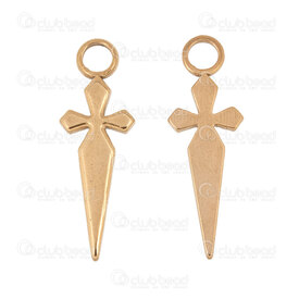 1720-2012-130GL - Spiritual Stainless Steel 304 Pendant Cross Sword shape 30x10x2mm with 4mm Loop Gold Plated 10pcs 1720-2012-130GL,Spiritual Stainless Steel 304 Pendant Cross,montreal, quebec, canada, beads, wholesale