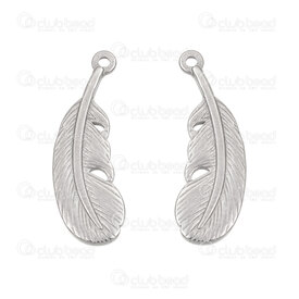 1720-2012-132 - Spiritual Stainless Steel 304 Pendant Feather 22x7.5x1.5mm with 1mm Loop Natural 10pcs 1720-2012-132,Plume acier,montreal, quebec, canada, beads, wholesale