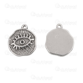 1720-2012-134 - Spirituel Acier Inoxydable 304 Pendentif Forme Libre Mauvais Oeil 21x19x3mm avec Boucle 1.5mm Naturel 10pcs 1720-2012-134,free,montreal, quebec, canada, beads, wholesale