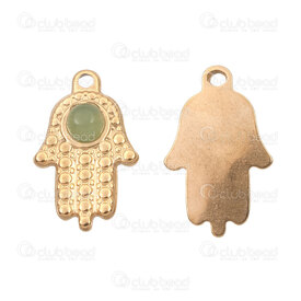 1720-2012-1382GL - Spiritual Stainless Steel 304 Pendant Fatima Hand 25.5x16x5mm with Green Aventurine Stone and Loop Gold Plated 5pcs 1720-2012-1382GL,Pendants,Stainless Steel,montreal, quebec, canada, beads, wholesale