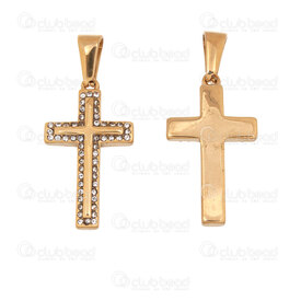 1720-2012-152GL - Spiritual Stainless Steel 304 Pendant Cross 25.5x14.5x3mm with Crystal Cubic Zircon and Bail Gold Plated 2pcs 1720-2012-152GL,OS,montreal, quebec, canada, beads, wholesale