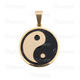 1720-2012-16GL - Spiritual Stainless steel Pendant Yin and Yang Round 25mm with Bail Gold 1pc 1720-2012-16GL,Pendants,montreal, quebec, canada, beads, wholesale