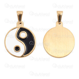 1720-2012-3320GL - Spiritual Stainless Steel 304 Pendant Yin and Yang Round 18.5x15x2.5mm Color Filling with Bail Gold Plated 3pcs 1720-2012-3320GL,bélière,montreal, quebec, canada, beads, wholesale