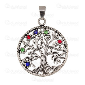 1720-2012-40 - Spiritual stainless steel Pendant Tree of life Round 37.5mm with rhinestone and bail Natural 1pc 1720-2012-40,Pendants,Stainless Steel,montreal, quebec, canada, beads, wholesale