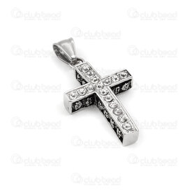 1720-2012-42 - Spiritual stainless steel Pendant Cross 32.5x21.5x6mm with rhinestone, skull design and bail Natural 1pc 1720-2012-42,1720-20,montreal, quebec, canada, beads, wholesale