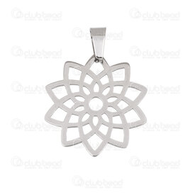 1720-2012-44 - Spiritual Stainless Steel Pendant Lotus Flower 25mm with Bail High Quality Polish Natural 4pcs 1720-2012-44,1720-,montreal, quebec, canada, beads, wholesale