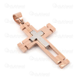 1720-2012-46RGL - Spiritual Stainless Steel Cross 53x35x4mm with Bail Rose Gold-Natural 1pc 1720-2012-46RGL,Pendants,montreal, quebec, canada, beads, wholesale
