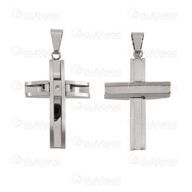 1720-2012-54 - Spiritual Stainless Steel Pendant Cross 39x25x5mm Rhin Stone with Bail Natural 1pc 1720-2012-54,montreal, quebec, canada, beads, wholesale