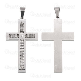 1720-2012-56 - Spiritual Stainless Steel Pendant Cross 50x28x4mm Rhin Stone with Bail Natural 1pc 1720-2012-56,Pendants,Stainless Steel,montreal, quebec, canada, beads, wholesale