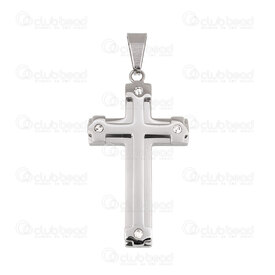 1720-2012-58 - Spiritual Stainless Steel Pendant Cross 43.5x24x4.5mm with Crystal Rhinstone and Bail Natural 1pc 1720-2012-58,Pendants,montreal, quebec, canada, beads, wholesale
