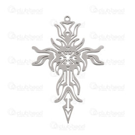 1720-2012-60 - Spiritual Stainless Steel Pendant Cross 47x31x1mm Fancy Design with 1.5mm Loop 1pc Natural 1720-2012-60,SP.FAN,montreal, quebec, canada, beads, wholesale