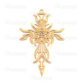 1720-2012-60GL - Spiritual Stainless Steel Pendant Cross 47x31x1mm Fancy Design with 1.5mm Loop 1pc Gold 1720-2012-60GL,SP.FAN,montreal, quebec, canada, beads, wholesale