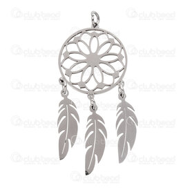 1720-2012-62 - Spiritual Stainless Steel Pendant Dream Catcher 45x20x1mm Flower Design with 5mm Ring 3pcs Natural 1720-2012-62,Flower cap,montreal, quebec, canada, beads, wholesale