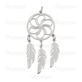 1720-2012-70 - Spiritual Stainless Steel Pendant Dream Catcher 44x20x1mm Windmill Design with 5mm Ring 3pcs Natural 1720-2012-70,Pendants,Stainless Steel,montreal, quebec, canada, beads, wholesale