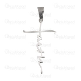 1720-2012-74 - Spiritual Stainless Steel Pendant Cross 42.5x25x2mm Inscription "Faith" with Bail Natural 1pc 1720-2012-74,fait,montreal, quebec, canada, beads, wholesale