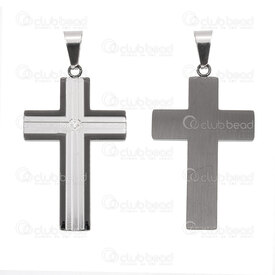 1720-2012-76 - Spiritual Stainless Steel Pendant Cross 49x26.5x3mm with Clear Rhinestone and Bail Natural-Black 1pc 1720-2012-76,Acier cle,montreal, quebec, canada, beads, wholesale