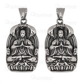1720-2012-88AN - Spiritual Stainless Steel Pendant Buddha 42x25x5mm with Bail Antique 1pc 1720-2012-88AN,bud,montreal, quebec, canada, beads, wholesale