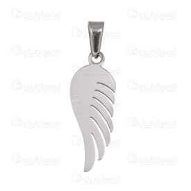 1720-2012-90 - Spiritual Stainless Steel Pendant Angel\'s Wing 22.5x13.5x1.4mm with Bail Natural 5pcs 1720-2012-90,wing,montreal, quebec, canada, beads, wholesale