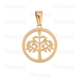 1720-2012-9120GL - Spiritual Stainless Steel 304 Pendant Round Tree of Life 22.5x20x1.5mm with Bail Gold Plated 4pcs 1720-2012-9120GL,Stainless steel pendant,montreal, quebec, canada, beads, wholesale