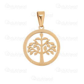 1720-2012-9120GL - Spirituel Acier Inoxydable 304 Pendentif Rond Arbre de Vie 22.5x20x1.5mm avec Beliere Plaque Or 4pcs 1720-2012-9120GL,pendentif acier rond,montreal, quebec, canada, beads, wholesale