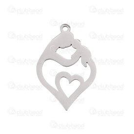 1720-2014-08 - Heart Stainless Steel Pendant Heart 24x16x1mm Mom and Baby Design with 1mm Loop Natural 10pcs 1720-2014-08,1720-20,montreal, quebec, canada, beads, wholesale