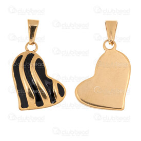 1720-2014-20BKGL - Heart Stainless Steel 304 Pendant Heart 21x20x4.5mm with Bail Black-Gold Plated 3pcs 1720-2014-20BKGL,pendentif or,montreal, quebec, canada, beads, wholesale