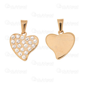 1720-2014-24GL - Heart Stainless Steel 304 Pendant Heart 18x18x3mm with Crystal Cubic Zricon and Bail Gold Plated 5pcs 1720-2014-24GL,pendentif or crystal,montreal, quebec, canada, beads, wholesale