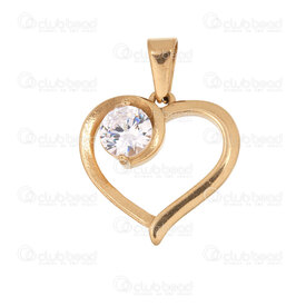 1720-2014-28GL - Heart Stainless Steel 304 Pendant Heart 19.5x21x5.5mm Hollow with Crystal Cubic Zircon and Bail Gold Plated 4pcs 1720-2014-28GL,Crystal,montreal, quebec, canada, beads, wholesale
