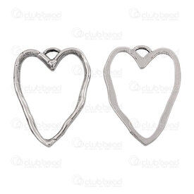 1720-2014-30 - Cœur Acier Inoxydable 304 Pendentif Cœur Irregulier 26x20x2mm Vide avec Boucle 2mm Naturel 10pcs 1720-2014-30,76,13,montreal, quebec, canada, beads, wholesale