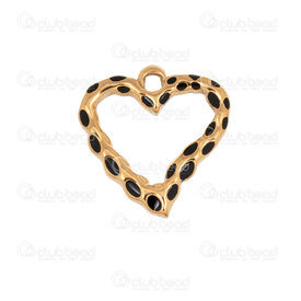 1720-2014-322GL - Coeur Acier Inoxydable 304 Pendentif Cœur 20.5x20x3mm Creux avec Email Noir et Boucle Plaque 5pcs 1720-2014-322GL,HEART,montreal, quebec, canada, beads, wholesale