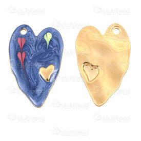1720-2014-34Gl - Coeur Acier Inoxydable 304 Pendentif Cœur 38x24x2mm avec Email Bleu et Trou Plaque Or 3pcs 1720-2014-34Gl,Pendentifs,montreal, quebec, canada, beads, wholesale