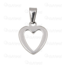 1720-2014-36 - Heart Stainless Steel 304 Pendant Heart 17.5x15x2mm Hollow with Bail Natural 10pcs 1720-2014-36,A,montreal, quebec, canada, beads, wholesale