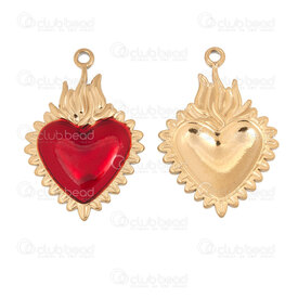 1720-2014-38GL - Cœur Acier Inoxydable 304 Pendentif Cœur 30x20x3mm Remplissage Rouge avec Boucle Plaque Or 4pcs 1720-2014-38GL,3,montreal, quebec, canada, beads, wholesale