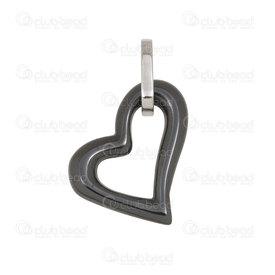 1720-2018-02 - DISC  Stainless Steel pendant heart 17.5x19.5mm with nano-ceramic black 1pc 1720-2018-02,montreal, quebec, canada, beads, wholesale