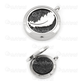 1720-2026 - Stainless Steel 304 Pendant Essential Oil Diffuser Locket Round Feather 30mm Natural With 4 felt pads 1pc 1720-2026,Pendants,1pc,Pendant,Essential Oil Diffuser Locket,Metal,Stainless Steel 304,30MM,Round,Round,Feather,Grey,Natural,With 4 felt pads,China,montreal, quebec, canada, beads, wholesale