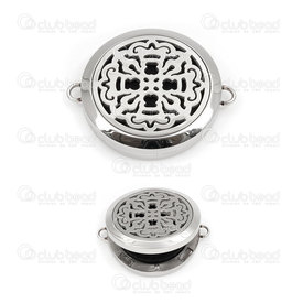 1720-2052 - Stainless Steel 316 Connector Essential Oil Diffuser Round 30mm Fancy Mandala 2 loops Natural with 5pcs pad 1720-2052,Pendants,Lockets,Essential Oil Diffuser Locket,Felt pads,montreal, quebec, canada, beads, wholesale