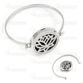 1720-2054 - Stainless Steel 316 Connector Essential Oil Diffuser Round 30mm Lotus Flower 2 loops with Bangle Natural 5pcs pad 1720-2054,Pendants,Lockets,Essential Oil Diffuser Locket,Felt pads,montreal, quebec, canada, beads, wholesale
