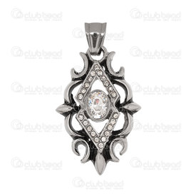 1720-2060 - Titanium stainless steel pendant fancy design 38x25mm with rhinestone natural 1pc 1720-2060,montreal, quebec, canada, beads, wholesale