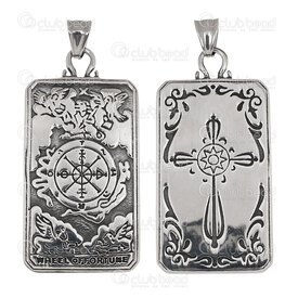 1720-2068 - Stainelss Steel pendant Fancy 'Wheel of fortune' Inscription and cross 50x30x3mm with Bail Natural 1pc 1720-2068,Pendants,montreal, quebec, canada, beads, wholesale
