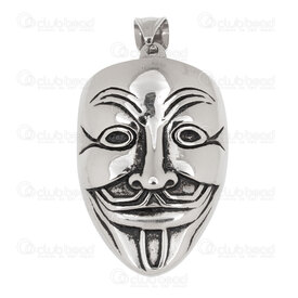 1720-2070 - Stainless Steel pendant Anonymous Mask 38x28x5mm with Bail Natural 1pc 1720-2070,Pendants,Stainless Steel,montreal, quebec, canada, beads, wholesale