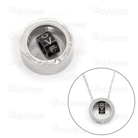 1720-2082-BLK - Stainless Steel Pendant Ring Bead Set 20x7mm "There is Love. There is Miracles" with Rhin Stone 4mm Holes 9x5mm "Love" Black 5mm Hole Natural 1pc 1720-2082-BLK,Pendants,Stainless Steel,montreal, quebec, canada, beads, wholesale