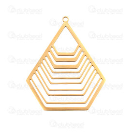 1720-2086-GL - Stainless Steel Pendant Geometric shape 40x32.5x1mm Stripe Design with 1.2mm Loop 3pcs Gold 1720-2086-GL,Pendants,Stainless Steel,montreal, quebec, canada, beads, wholesale