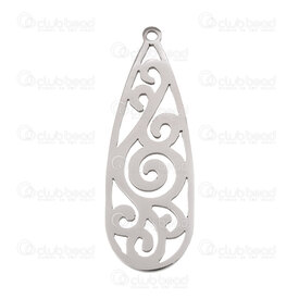 1720-2090 - Stainless Steel Pendant Drop 34x12x1mm Fancy Design with 1mm Loop Natural 10pcs 1720-2090,1720-20,montreal, quebec, canada, beads, wholesale