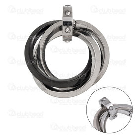 1720-2097-2-BKN - Stainless Steel 304 Pendant Tripple Twisted Ring 27x23x11mm with Spacer Bead 8x3mm and Crystal Rhinestone Black-Natural High Quality Polish 5pcs 1720-2097-2-BKN,Torsade,montreal, quebec, canada, beads, wholesale